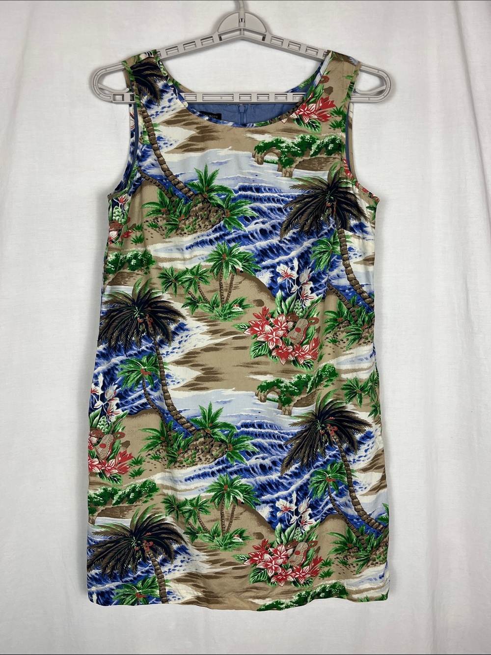 Talbots Cotton Blue Beach Tropical Island Sleeveless Midi Dress